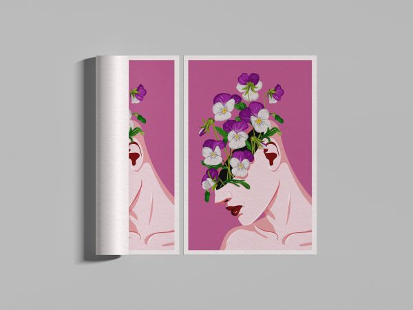Flower head illustration of woman with flower growing out of her head