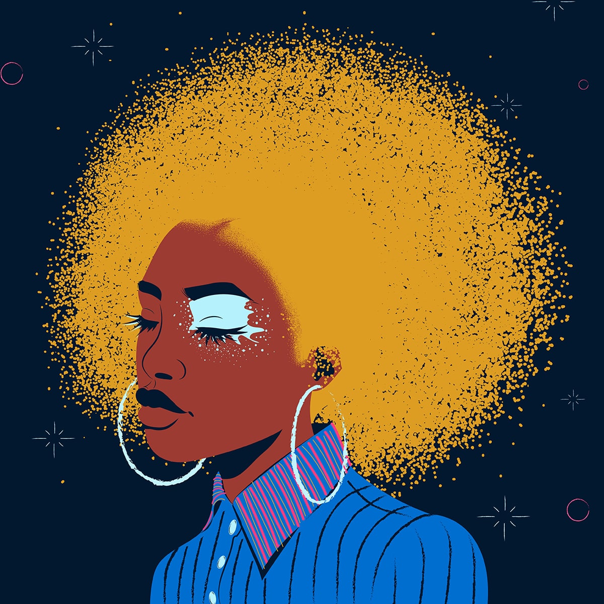 Illustration of black woman with afro and big earrings