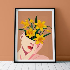 Flower head illustration of woman with flower growing out of her head